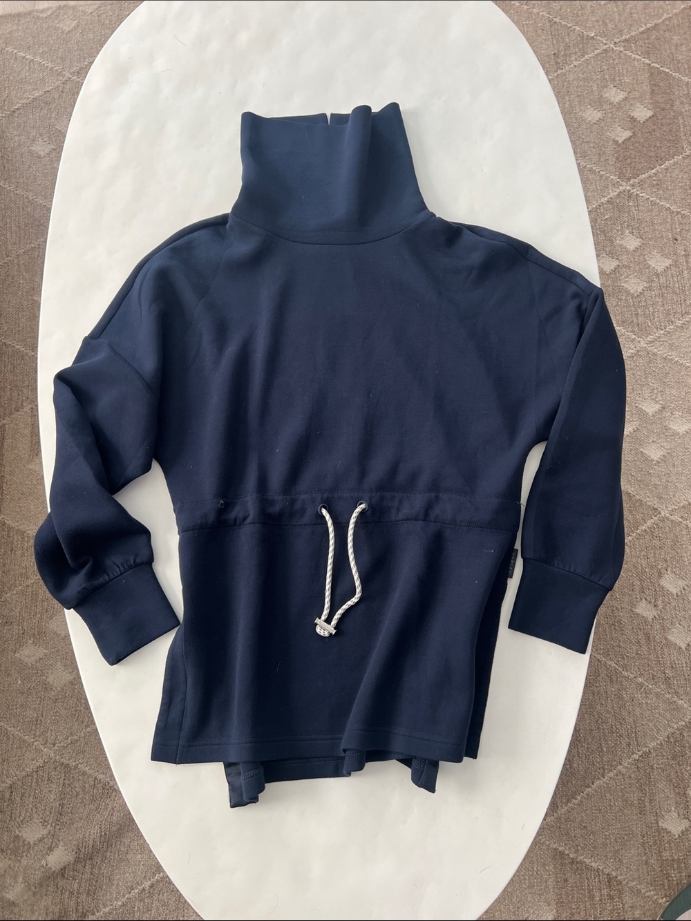 Varley Freya Blue (Sky Captain) Cowl Neck Sweater with Drawstring - Size S $148 - Picture 5 of 11